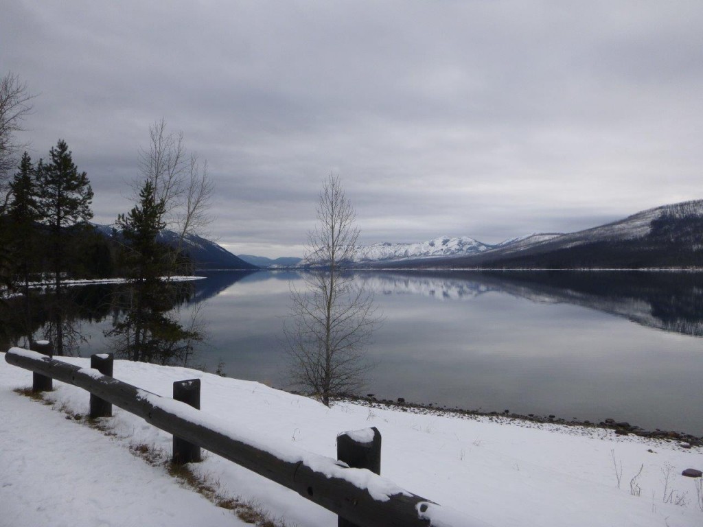 A view of Glacier National Pack in the winter