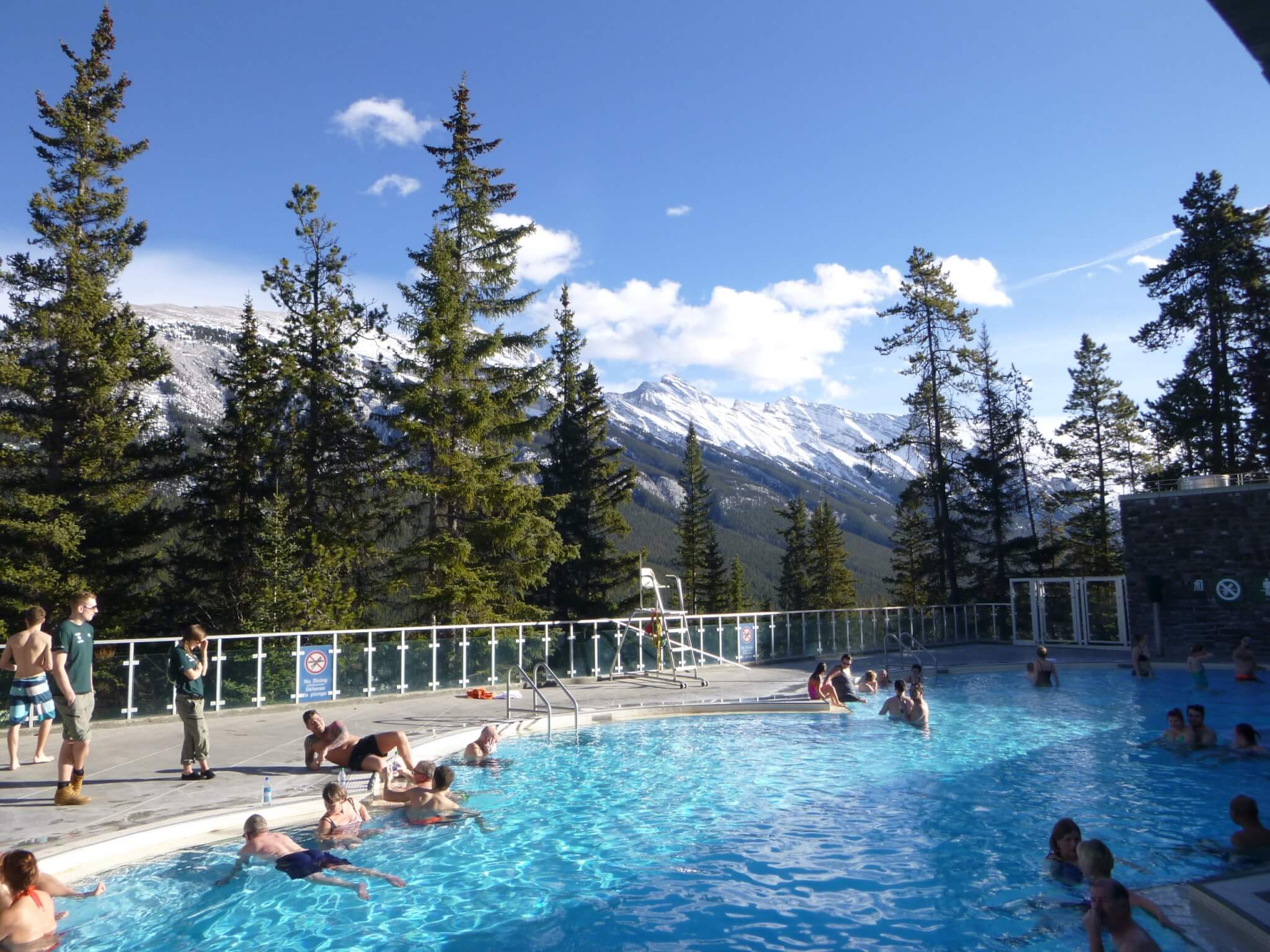 Banff Upper Hot Springs overlooking the Canadian Rockies in the winter