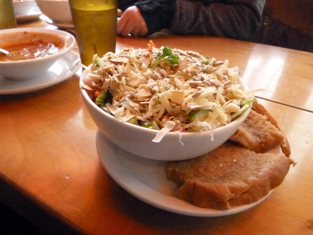 The Cheesy Seed & Nut salad with fresh sourdough spelt bread.