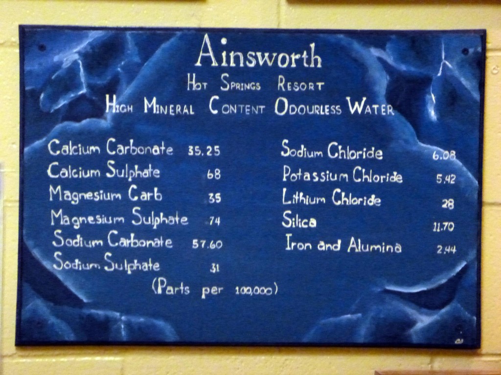 Ainsworth Hot Springs Mineral Content Sign