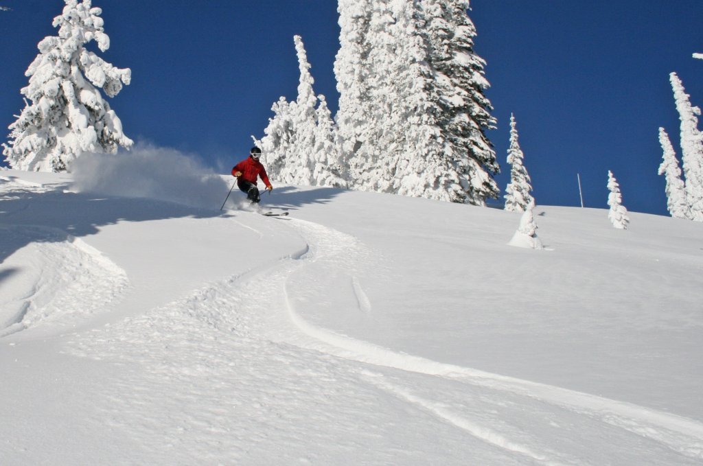 Skiing in Idaho powder day Brundage