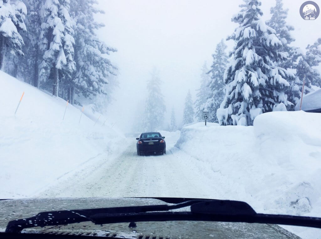 Driving in snow Powder Day at Heavenly Ski Resort Lake Tahoe