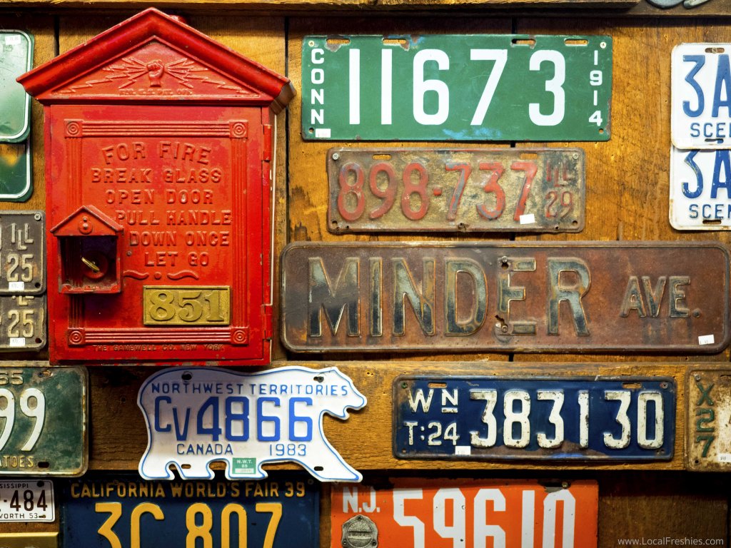 Red Light Garage old school license plates Wallace