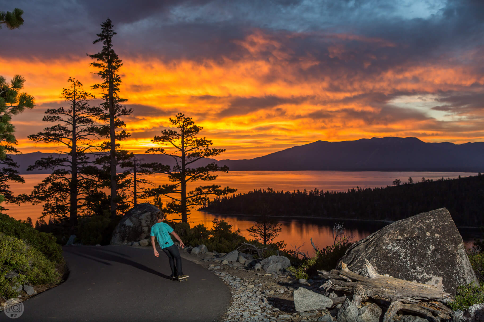 plus skateboards downhill skateboarding Lake Tahoe nature orange sunset scenic