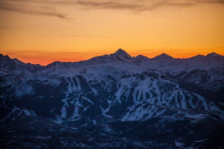 History of Snowmass Sunset Aerial shot Colorado Skiing