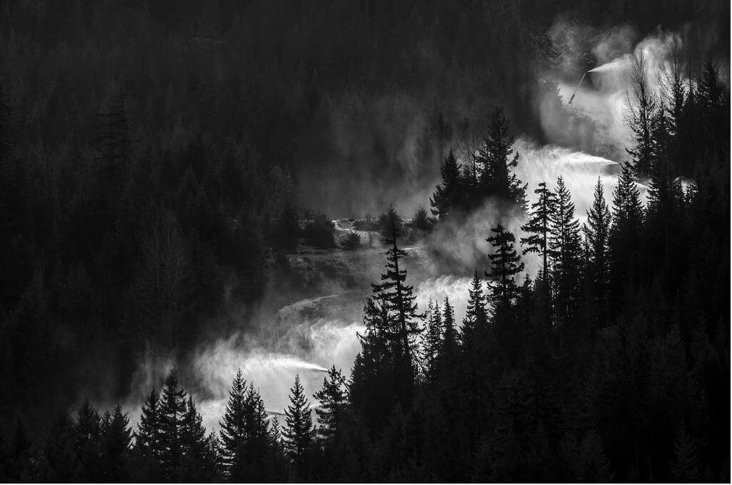 largest snowmaking systems in North America Whistler British Columbia snow guns shooting snow