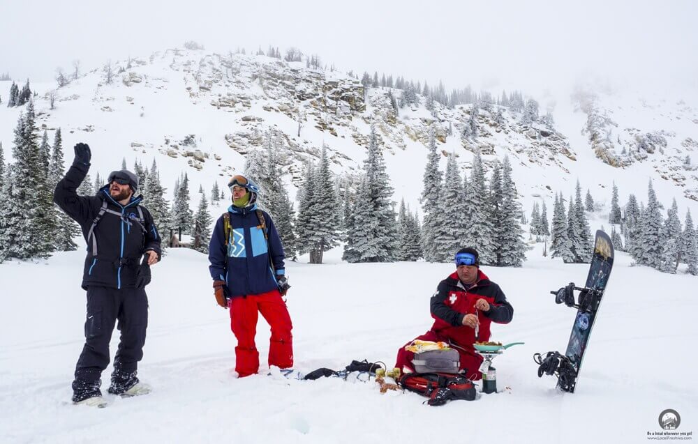 Snowboarding Pomerelle Backcountry Grilling Fajitas