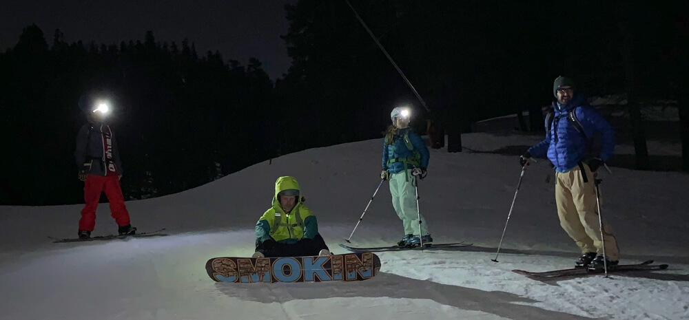 skiing under moonlight
