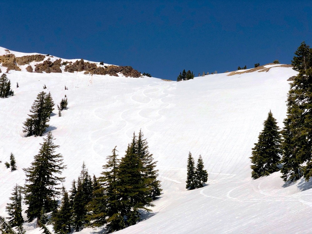 backcountry skiing Lassen National Park May sunny cascade mountains splitboarding