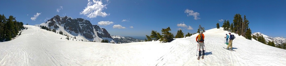 backcountry skiing Lassen National Park May sunny cascade mountains splitboarding