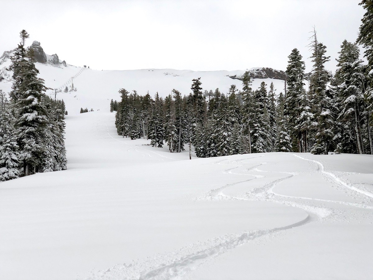 May skiing powder day in Lake Tahoe