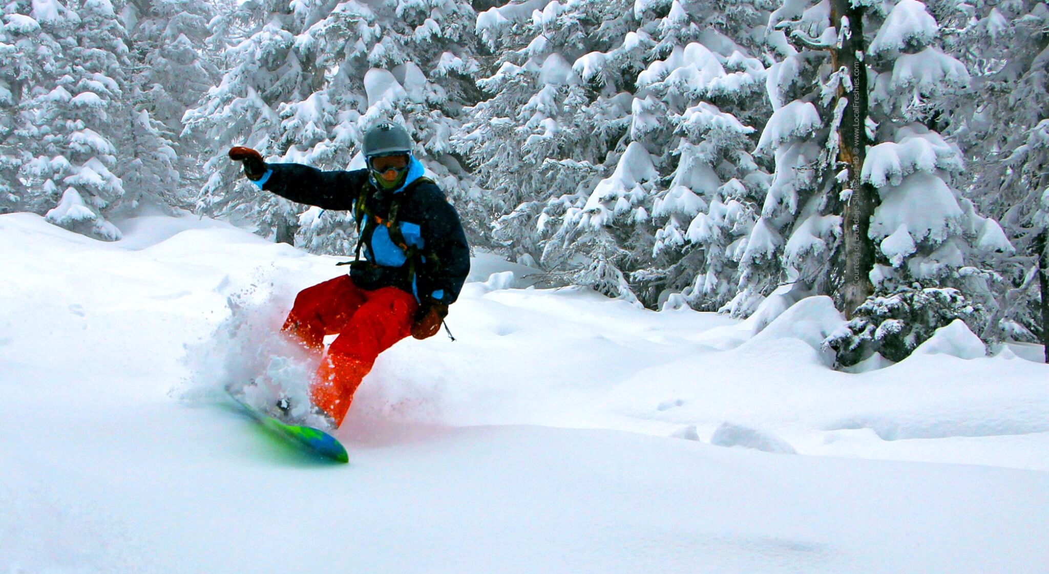 snowboarding powder at Brundage Mountain Resort in Northern Idaho near McCall