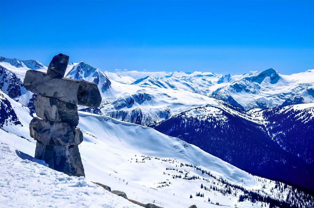 Famous stone statue from Olympics at Whistler overlooking the high alpine