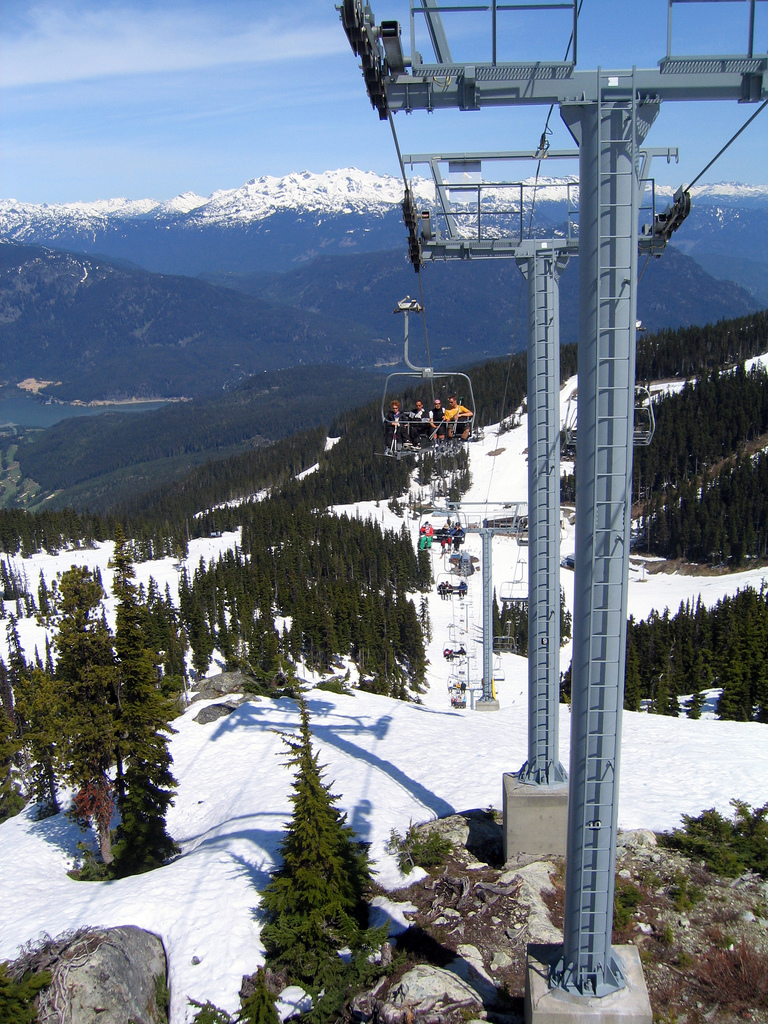 Whistler Blackcomb glacier express chairlift in spring