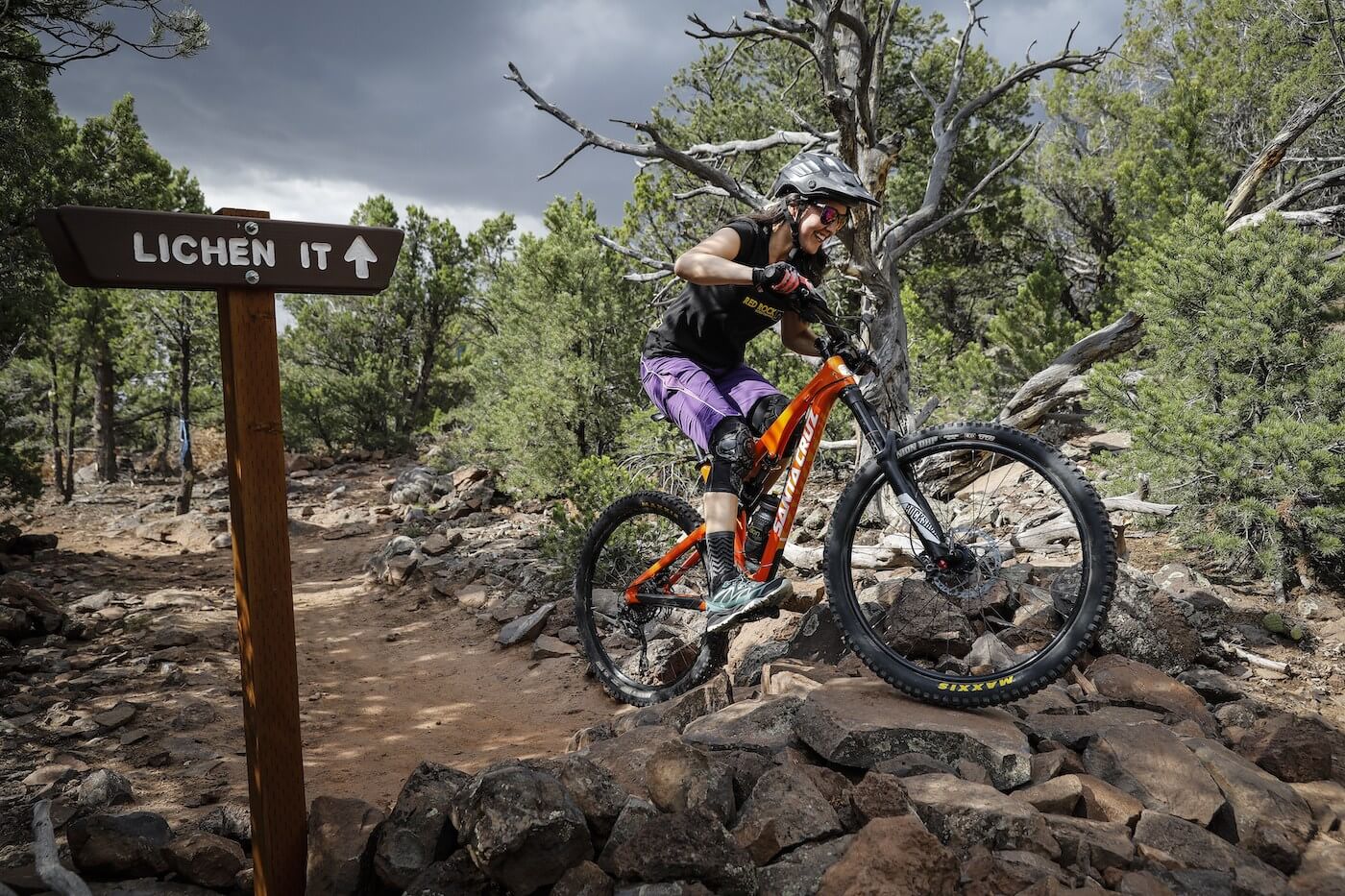 woman mountain biking on the lichen it trail near Cedar City Utah