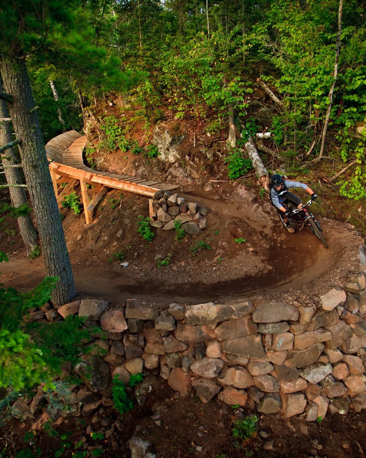 best mountain biking towns wooden switchback in Copper Harbor Michigan