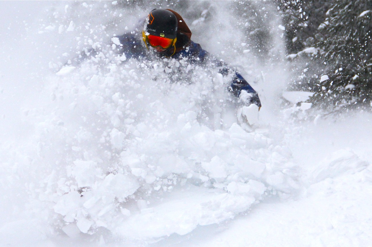 Powder day at Saddleback Ski Resort on a powder day at one of Maine ski resorts