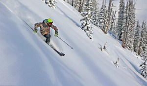 skier enjoying deep powder at Brundage Mountain Resort
