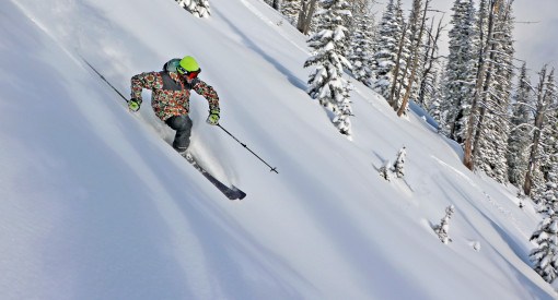 skier enjoying deep powder at Brundage Mountain Resort
