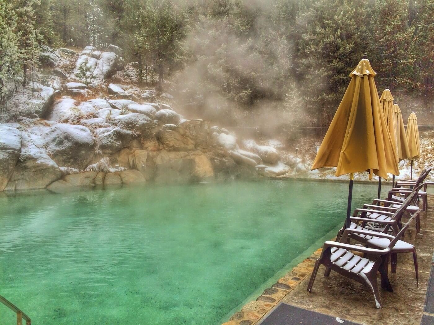 Gold Fork McCall Idaho Hot Springs on a snowy winter day