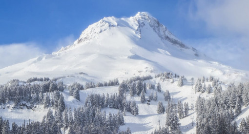 Mt Hood Meadows ski with Mt Hood behind it