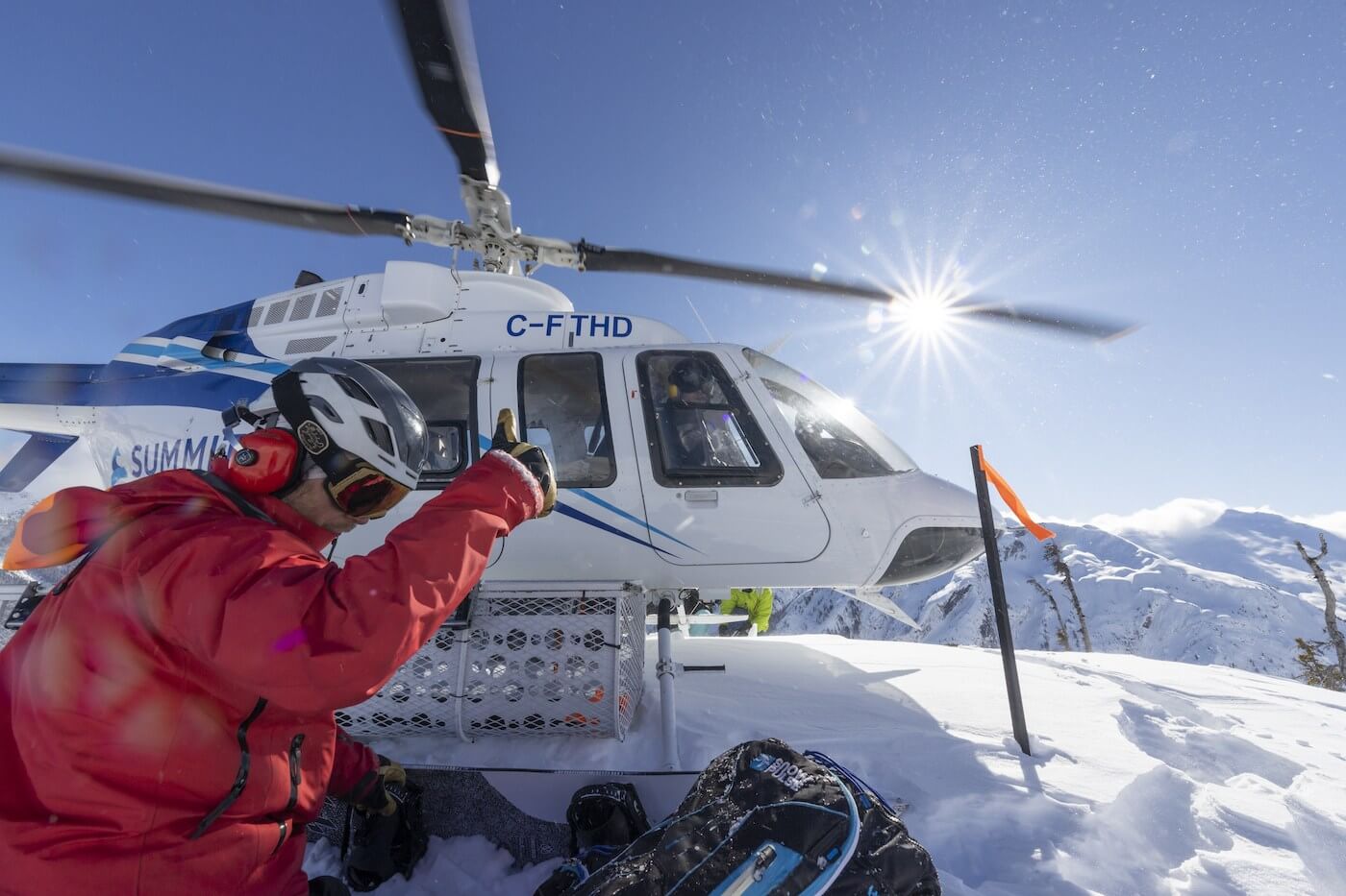 ski guide at the great Canadian heli skiing outfit called Northern Escape Heli on top of a mountain