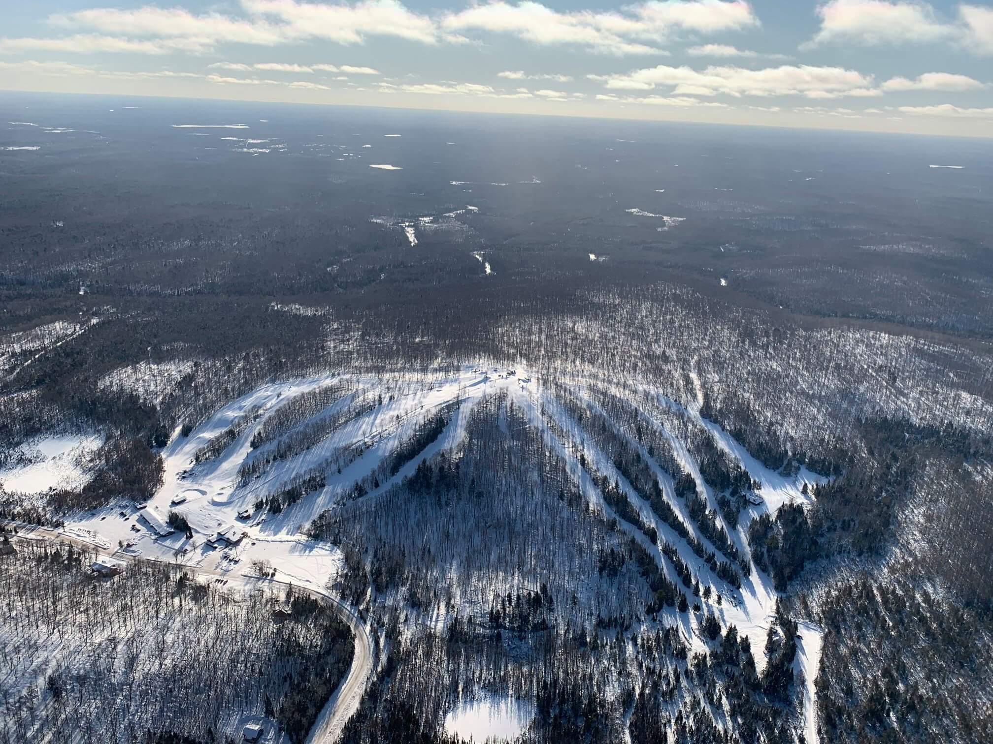 Aerial shot of Ski Brule in Upper Peninsula Michigan