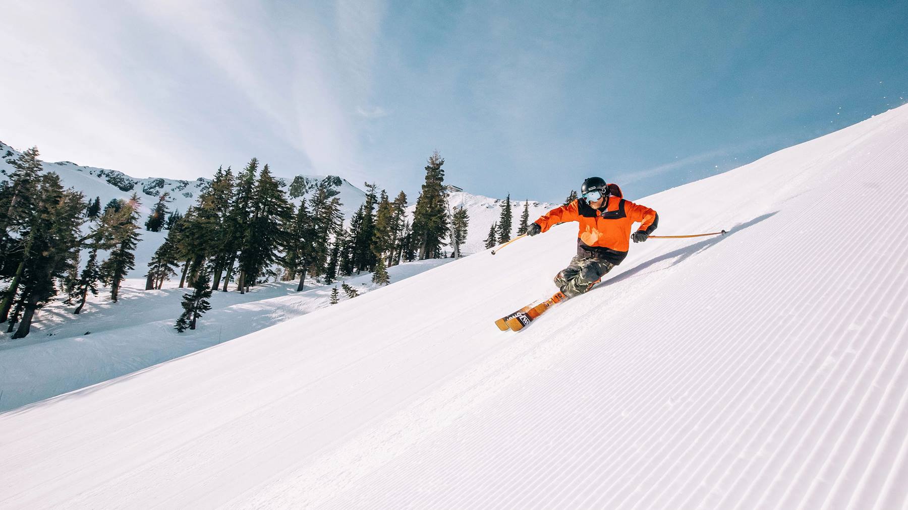 skier enjoy corduroy at Palisades Tahoe