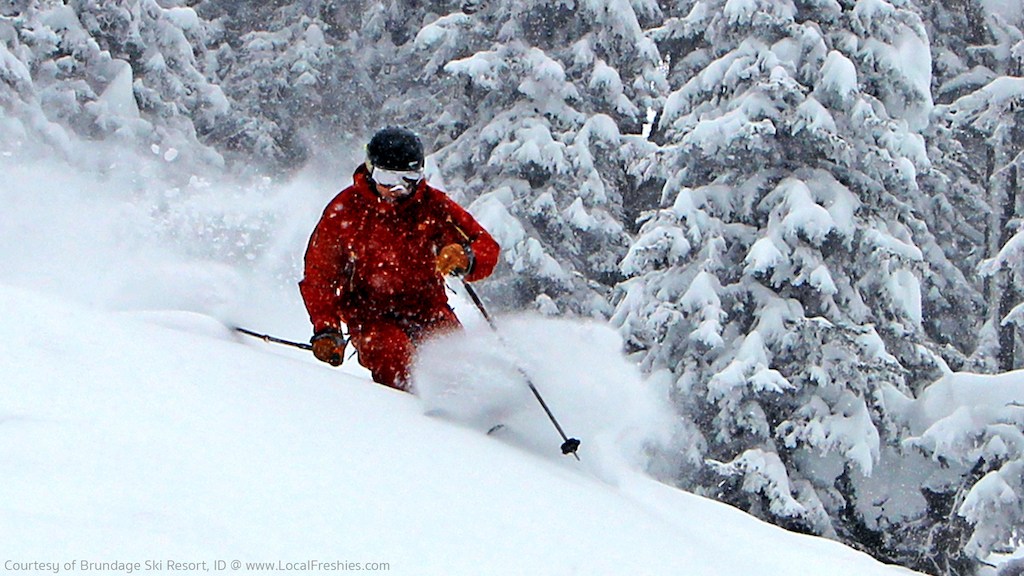 skier enjoying deep powder at Brundage Mountain Resort in McCall Idaho