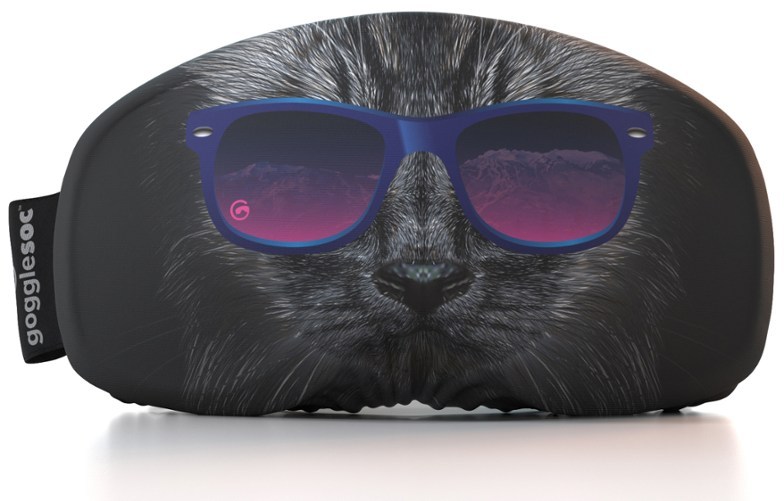 cat image on lens protector for ski goggles