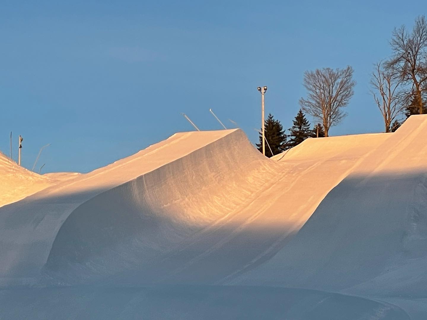 perfectly groomed halfpipe at Seven Springs Resort at dawn