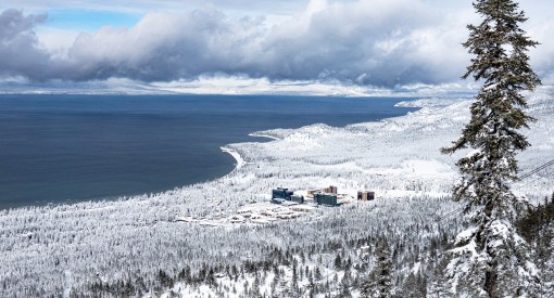 ariel view of South Lake Tahoe California along with casino corridor at Stateline Nevada