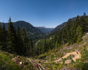 Two mountain bikers enjoying heli biking near Whistler Blackcomb Canada