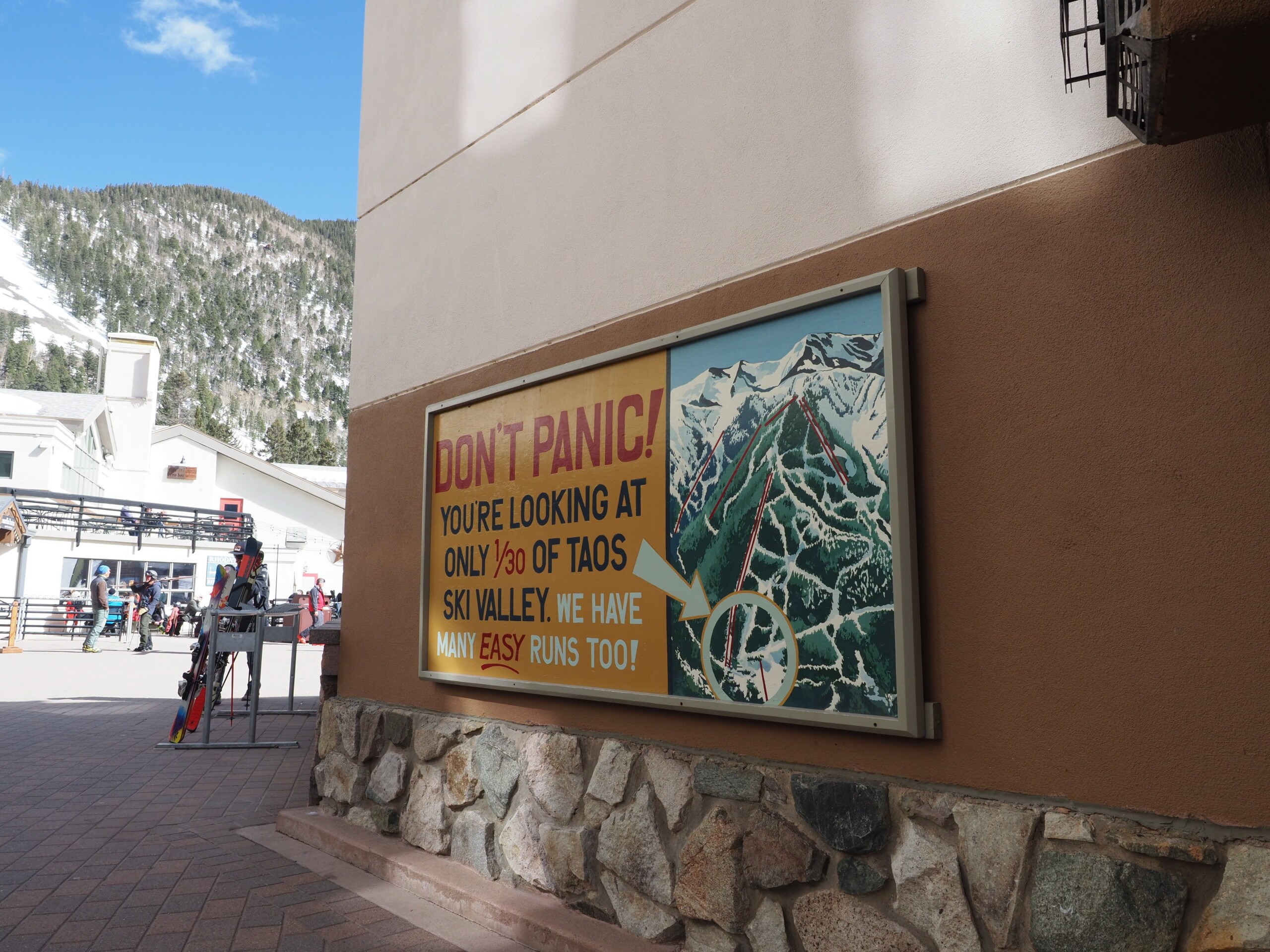 the famous sign at Taos Ski Valley at the bottom