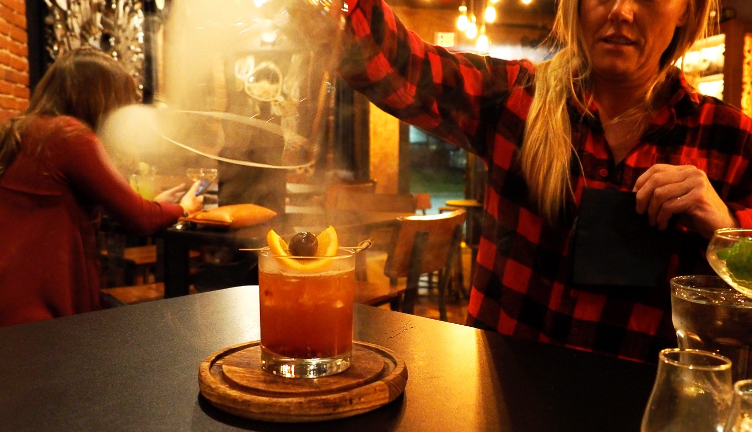 The smokey old fashioned at Steam Distillery in Grants Pass Oregon