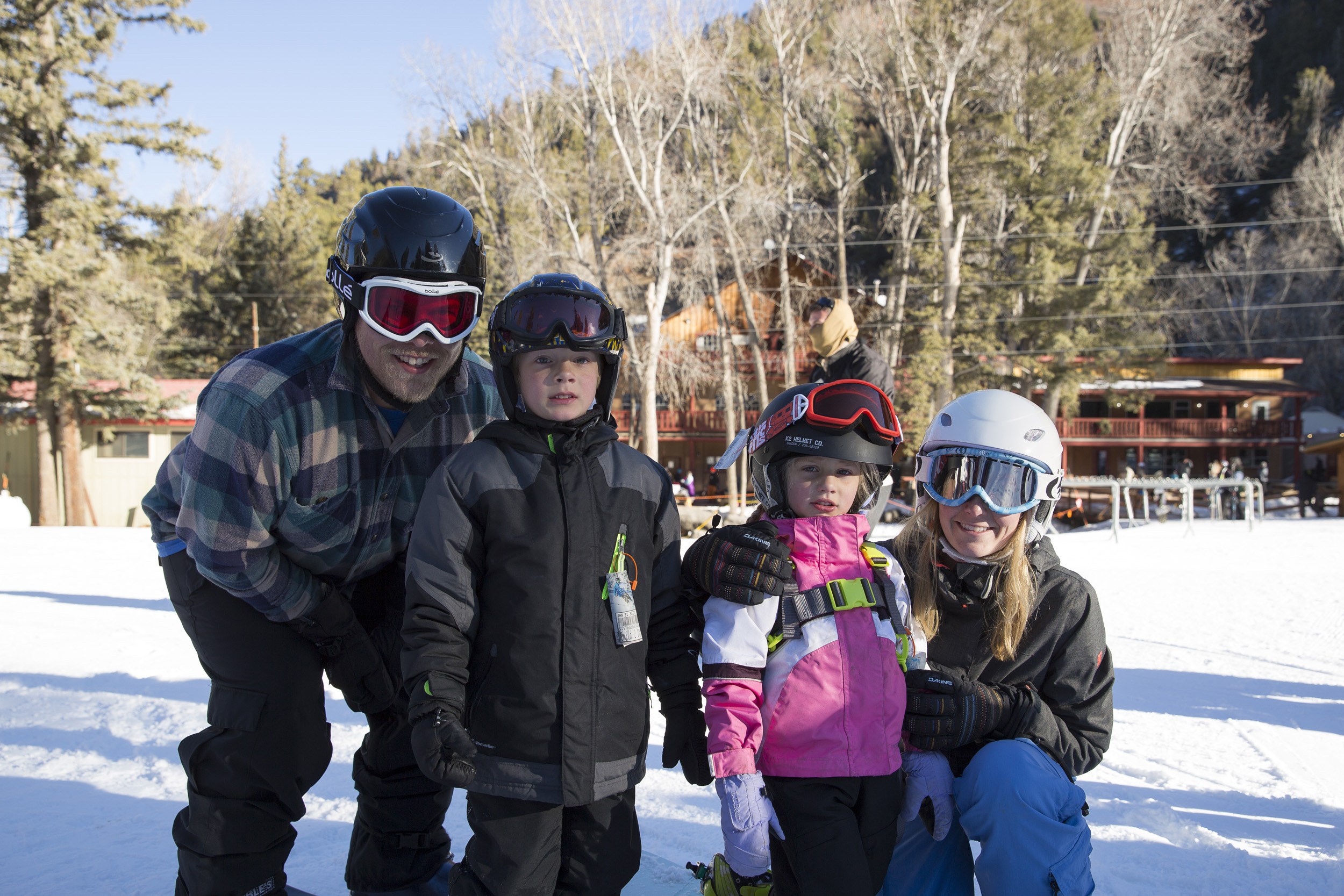 family of four at Sipapu ski area in New Mexico