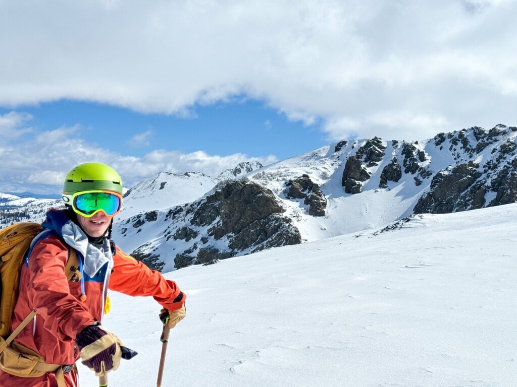 Splitboarder overlooking the Kirkwood backcountry