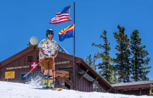 person enjoying spring skiing at Arizona Snowbowl