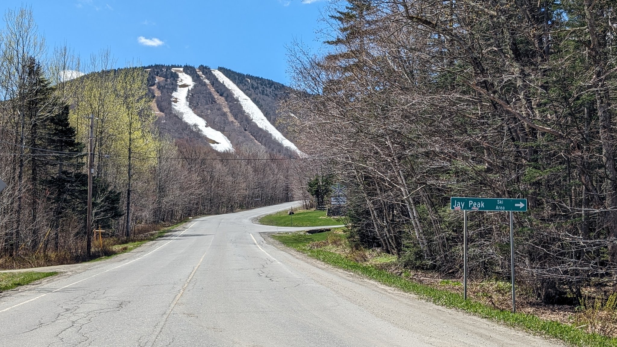 Entrance to Jay Peak Ski Area on the 1st weekend of May 2024