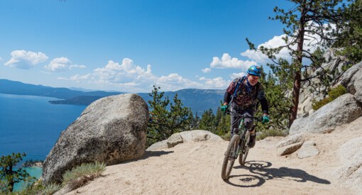 mountain biking the Flume Trail in Lake Tahoe