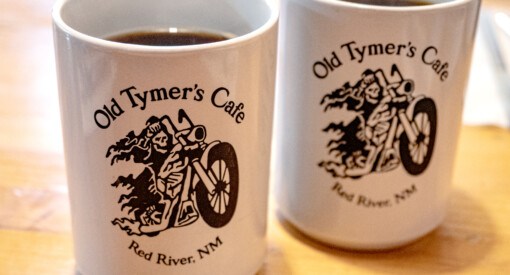 Old Tymer's Cafe coffee mugs in Red River New Mexico