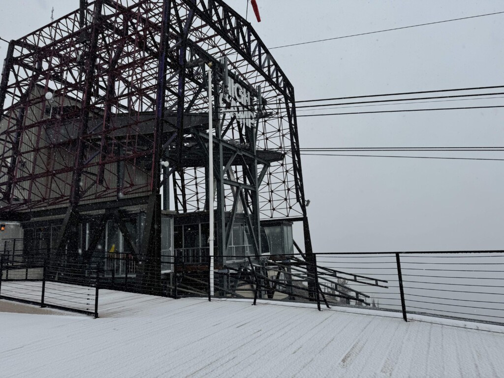 snow in August at Palisades Tahoe at High Camp