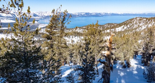 Bluebird day at Heavenly Mountain Resort overlooking Lake Tahoe