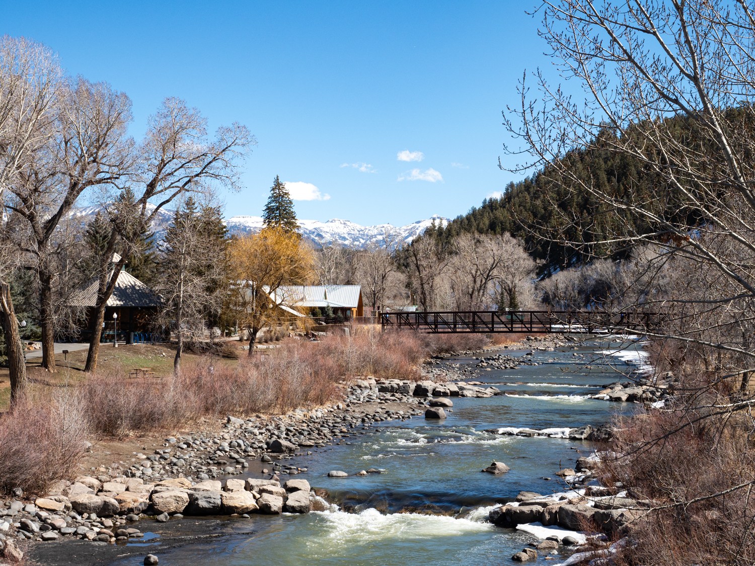 The San Juan River flowing through Pagosa Springs Colorado on a late winter's day