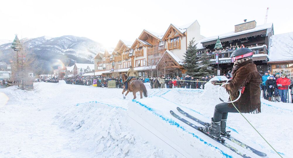 Skijoring as part of SnowDays Festival in Banff