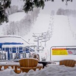 Mountain Express chairlift at Boyne Mountain in heavy lake effect snow