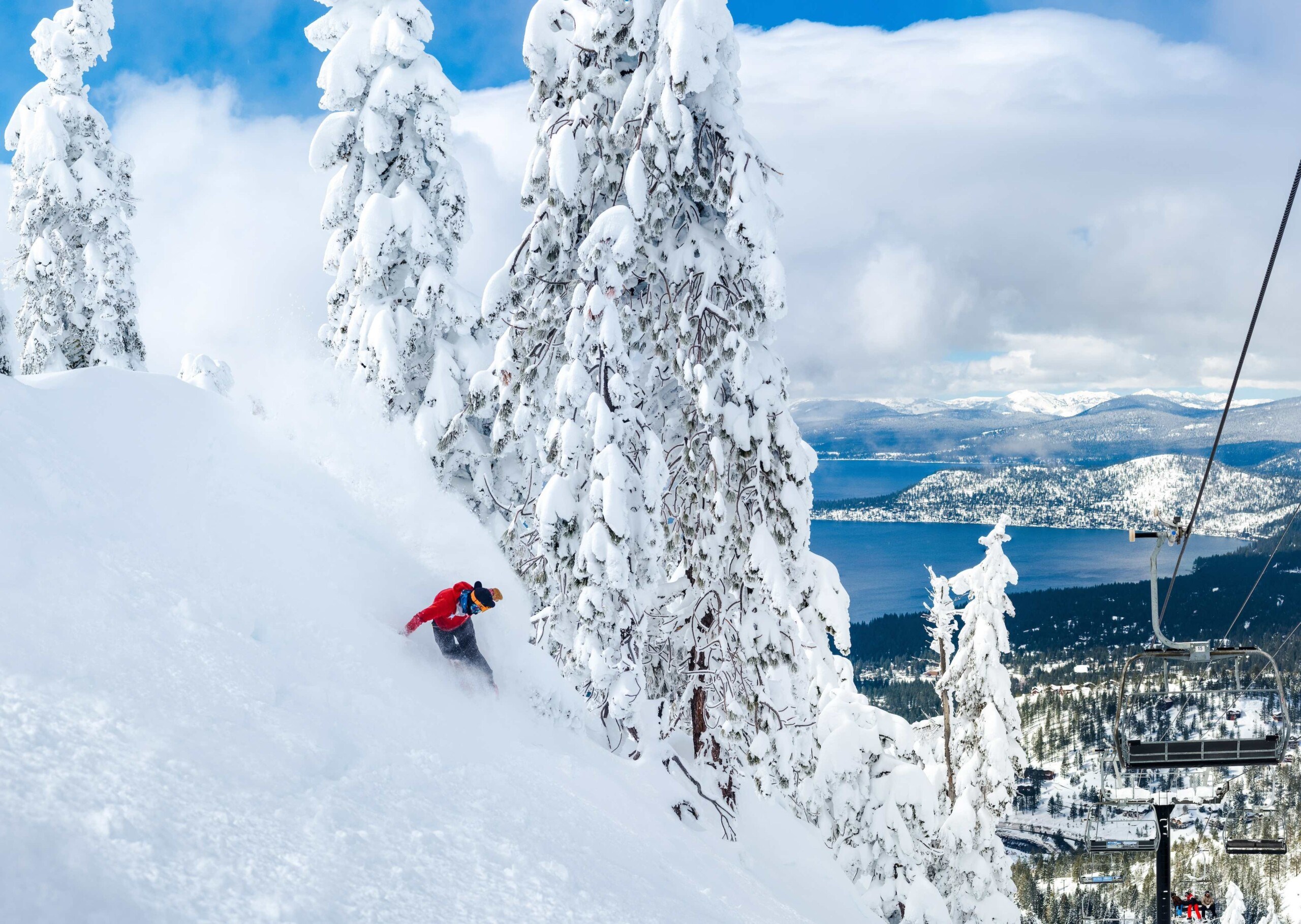 Powder day under Crystal Express Chair at Diamond Peak Ski Area in Incline Village Nevada