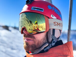 Smith 4D Mag goggles on skier