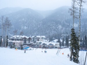 The village at Taos Ski Valley during a winter storm