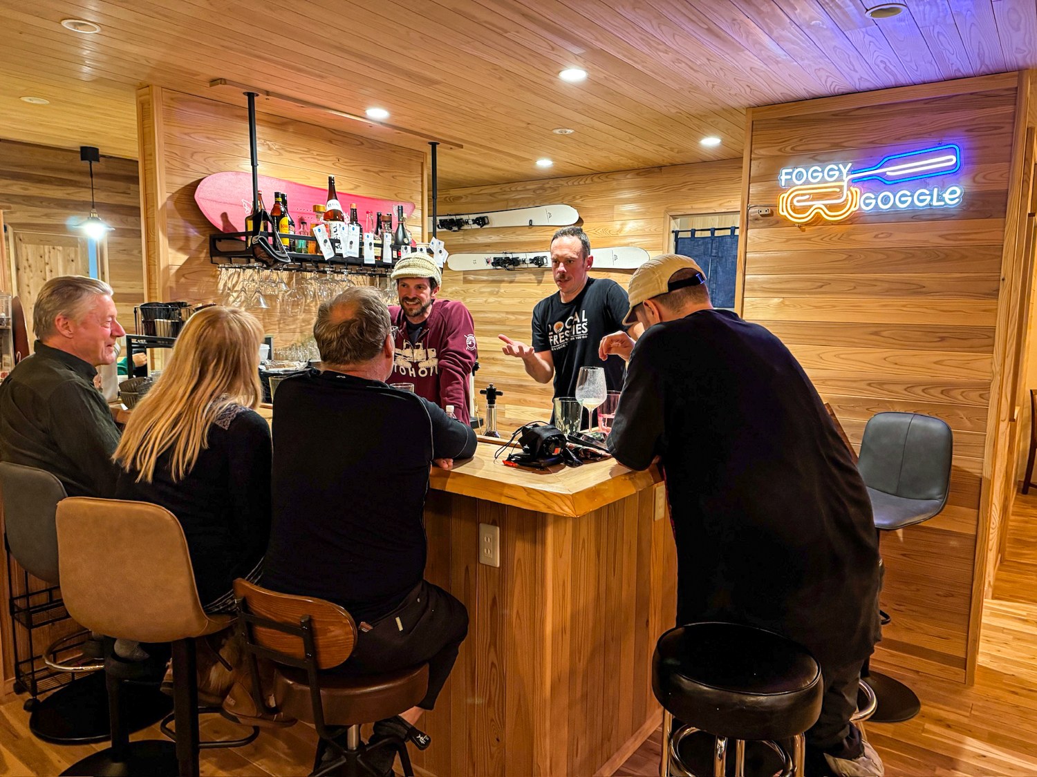 Visitors enjoying a drink at the Foggy Goggle at Anaba Lodge